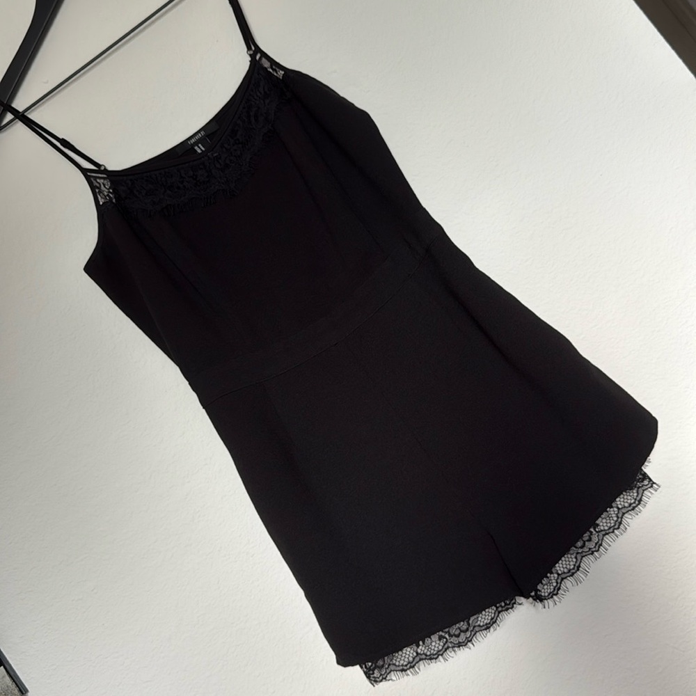 Elegant Black Lace Trim Women's Romper